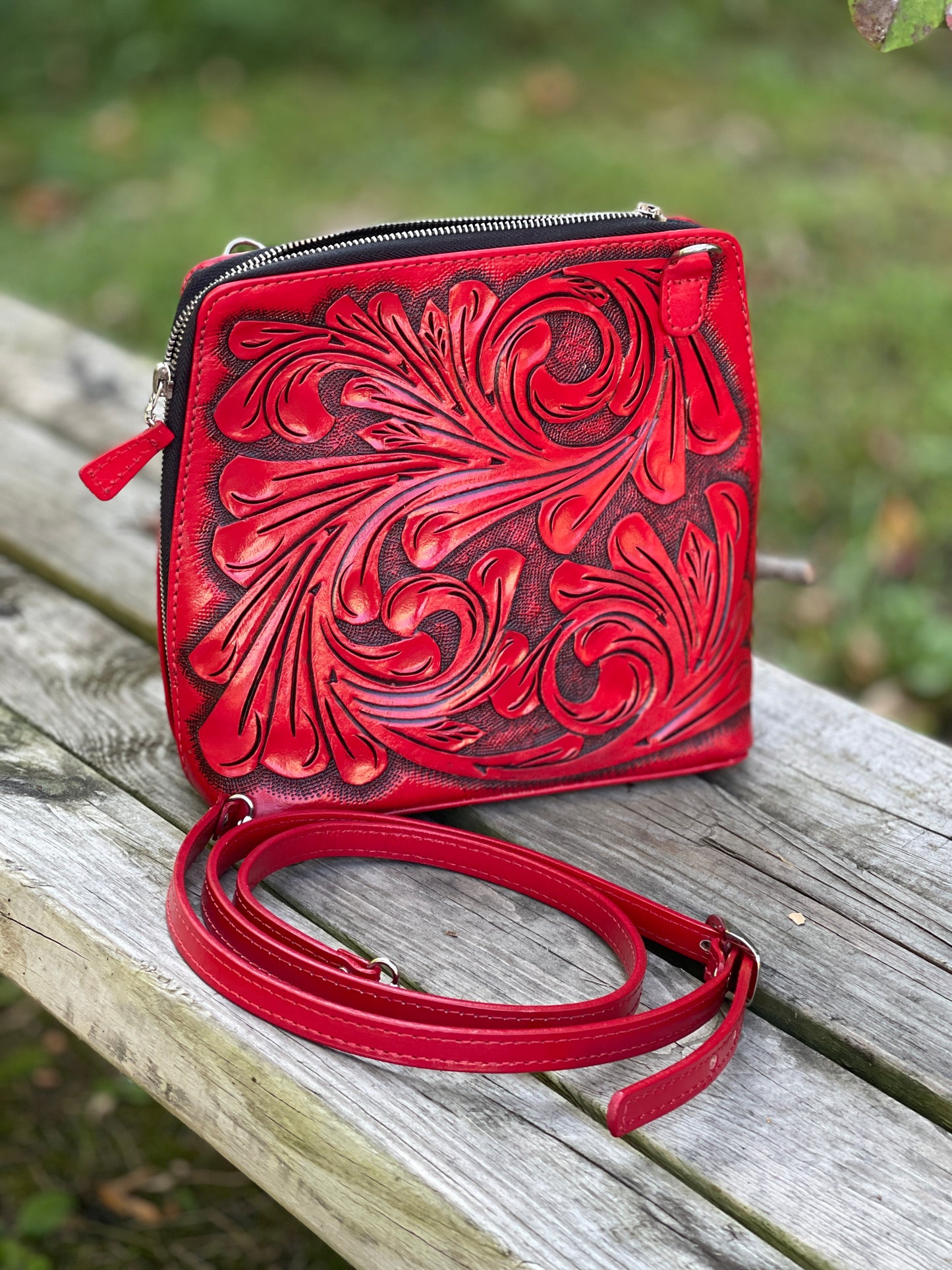 Hand-Tooled Leather Large Crossbody "CATALINA" by ALLE more Colors - ALLE Handbags