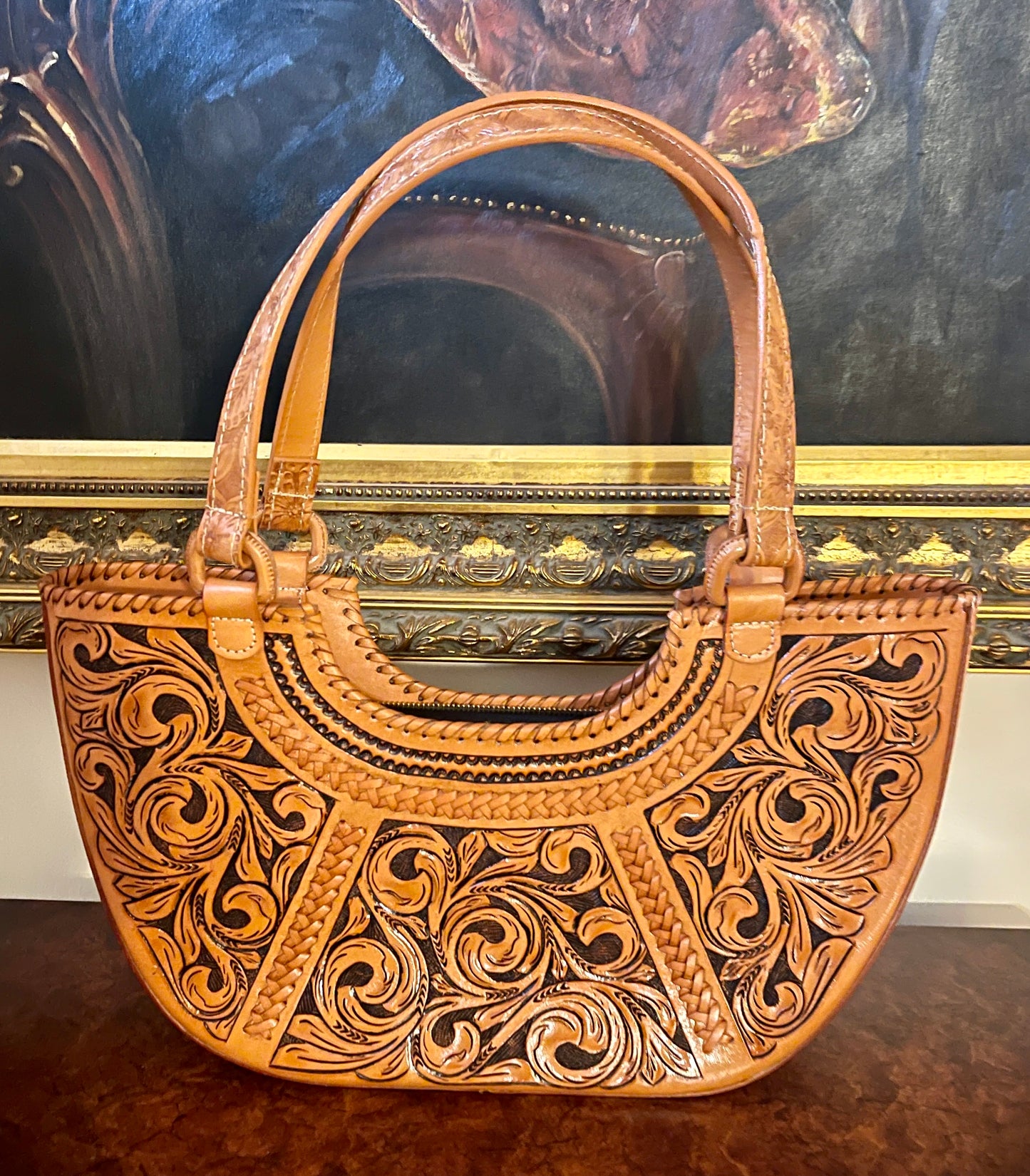 Hand-Tooled Leather Satchel, Shoulder Bag "Azteca" by ALLE - ALLE Handbags