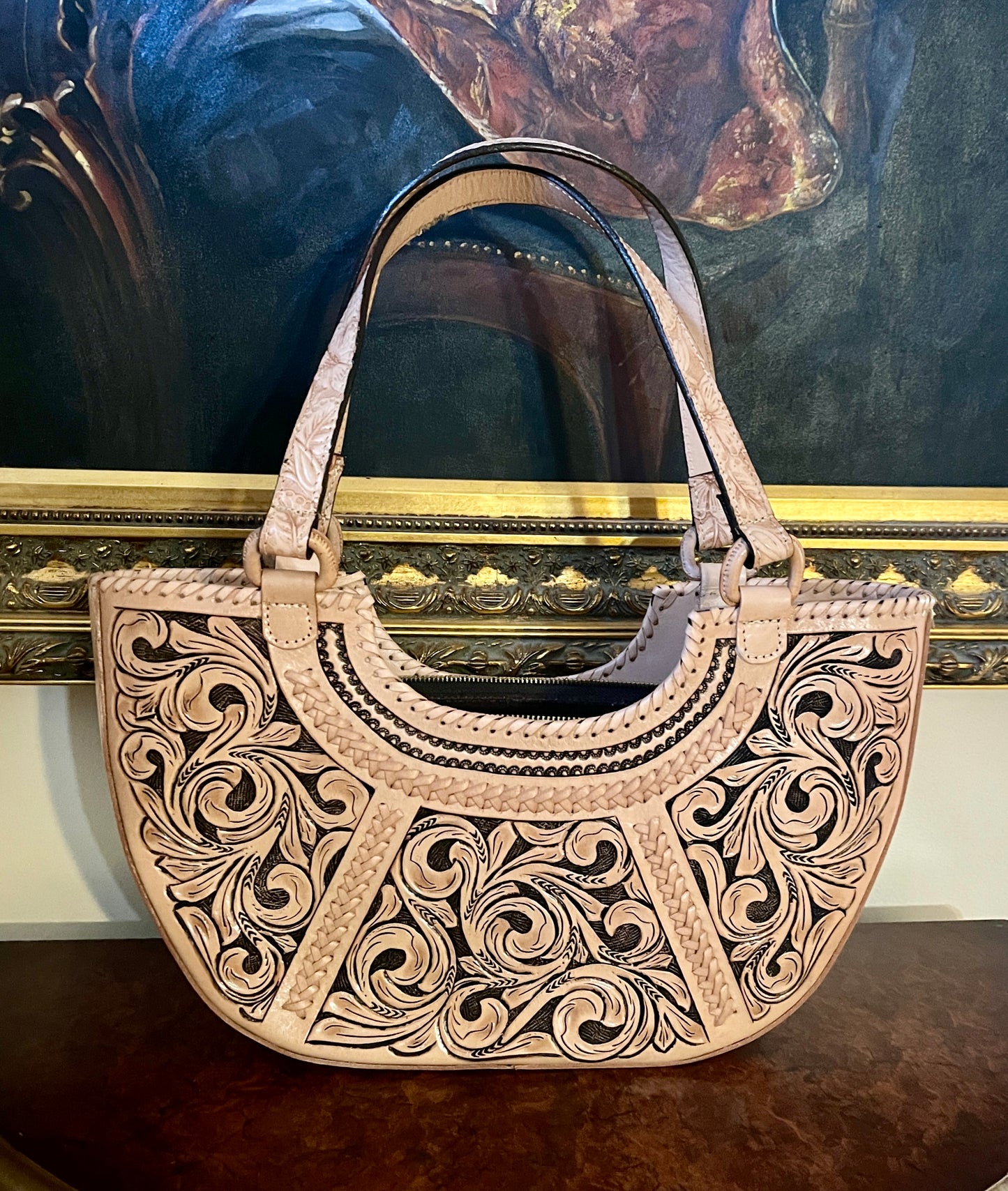 Hand-Tooled Leather Satchel, Shoulder Bag "Azteca" by ALLE