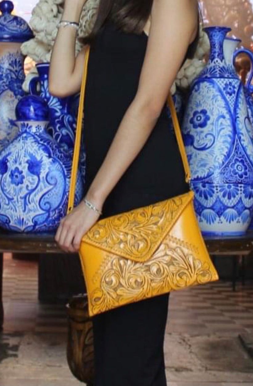 Hand-Tooled Leather Crossbody & Clutch Bag "ITALIA" by ALLE - ALLE Handbags