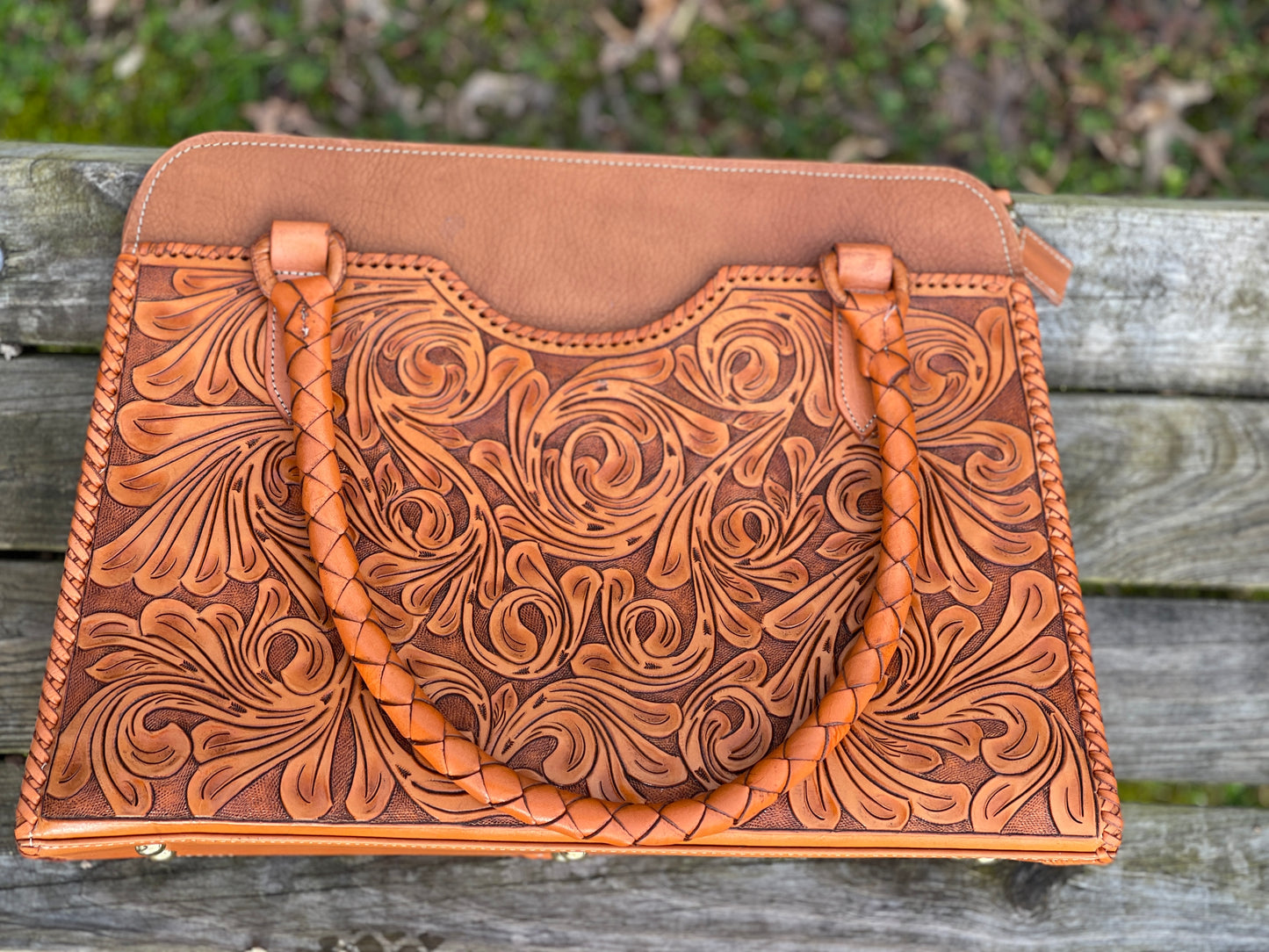 Hand Tooled Leather Large Tote, "BOLSON" by ALLE