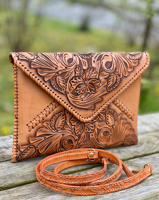 Hand-Tooled Leather Crossbody & Clutch Bag "ITALIA" by ALLE - ALLE Handbags