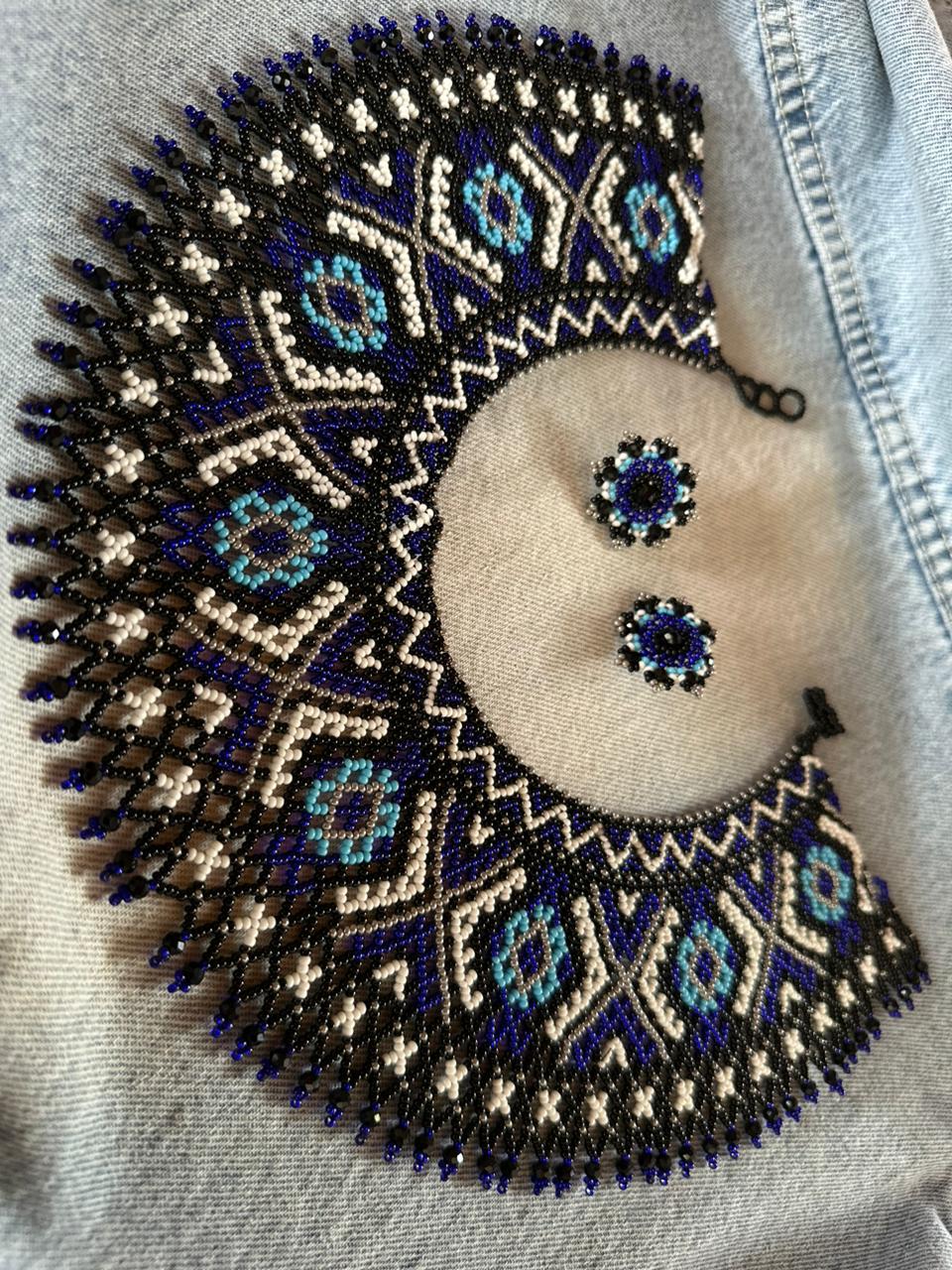 Handmade Beadwork Tribal Necklace & Earrings Set "SKY" - Limited Edition