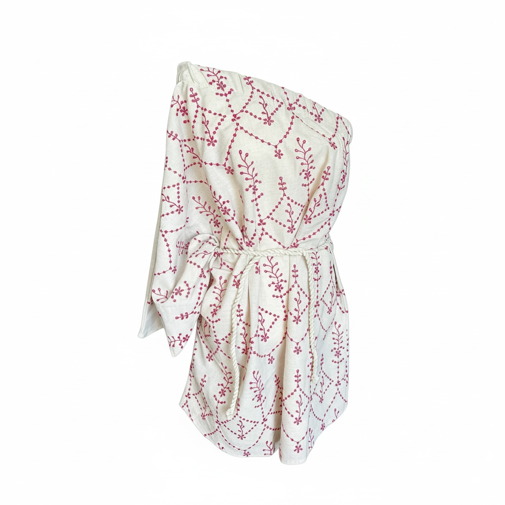 Handmade Linen Boho Mini Beach Dress Off-the-shoulder "GRECO"