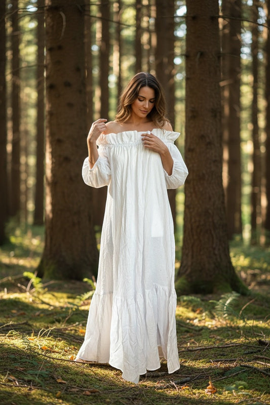 Handmade Boho Maxi Beach Dress Off-the-shoulder "MINA", by ALLE BOHO - ALLE Handbags