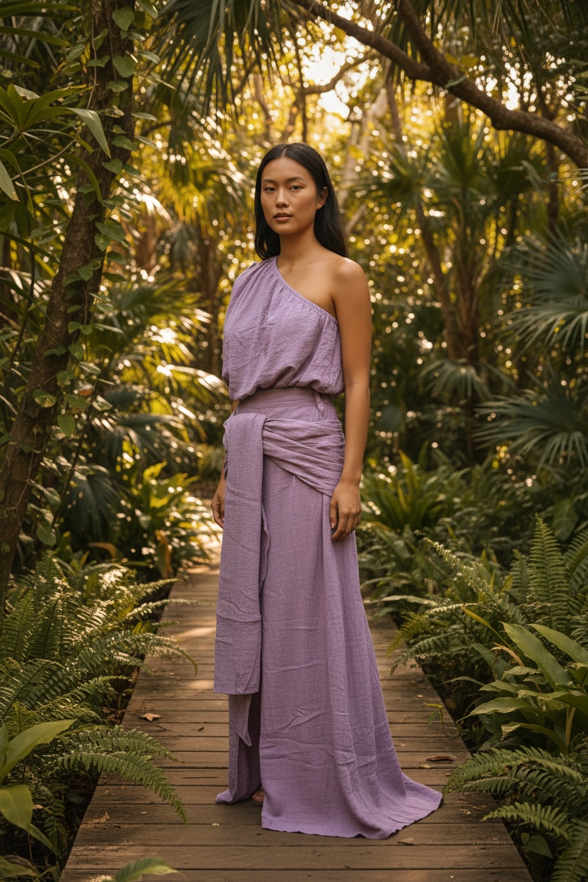 Handmade Cotton Set of Pants & Off-the-Shoulder Top "NUDO"