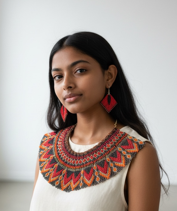 Handmade Beaded Tribal Necklace & Earrings Set "TRIBU" - Limited Edition