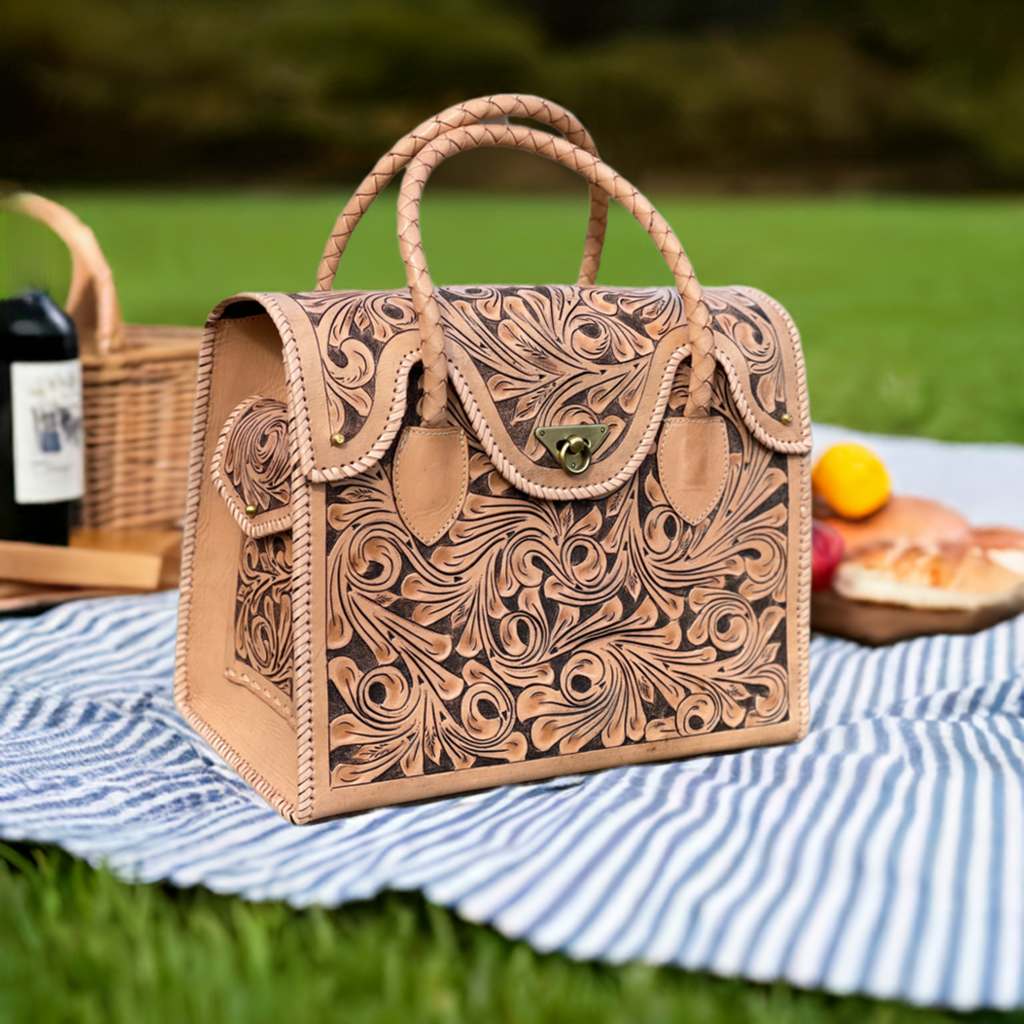 Hand-tooled Leather Large Weekender "ROMMY" by ALLE, Travel Bag