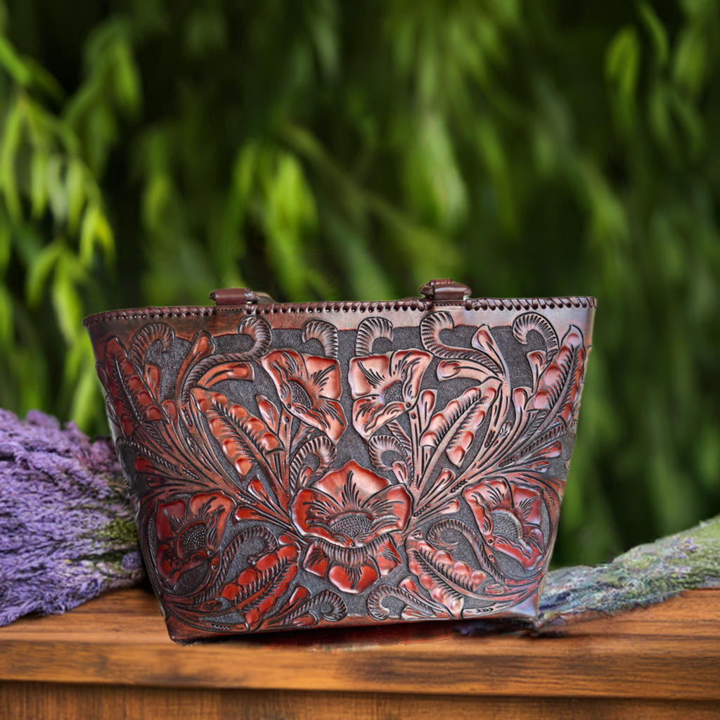 Hand-Tooled Leather, Tote Bag "CHARLY", by ALLE, more Colors