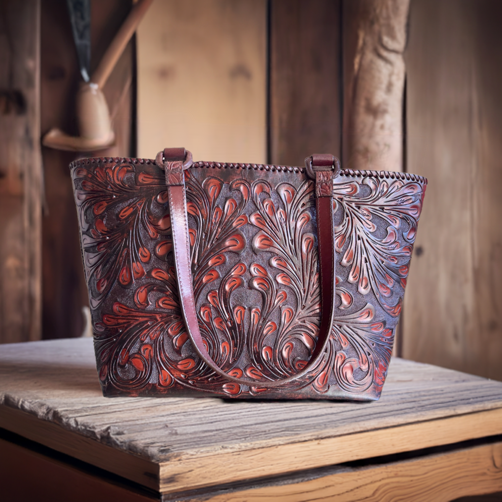 Hand-Tooled Leather, Tote Bag "CHARLY", by ALLE, more Colors