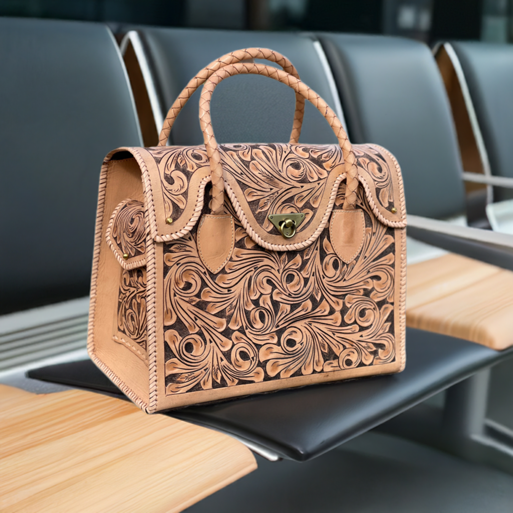 Hand-tooled Leather Large Weekender "ROMMY" by ALLE, Travel Bag