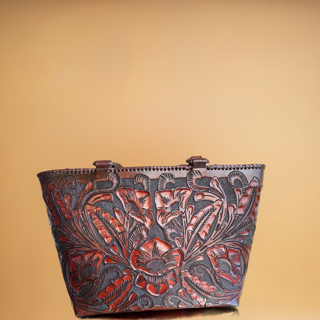 Hand-Tooled Leather, Tote Bag "CHARLY", by ALLE, more Colors