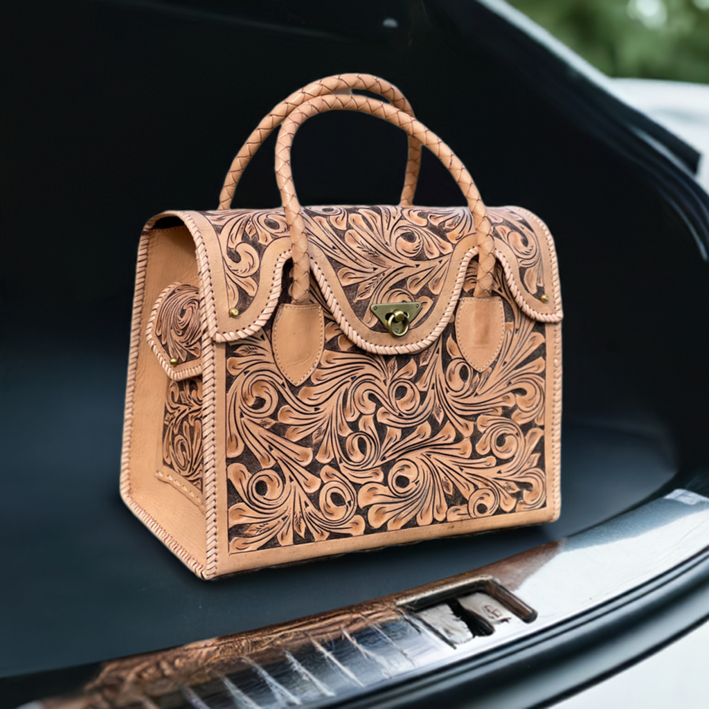 Hand-tooled Leather Large Weekender "ROMMY" by ALLE, Travel Bag