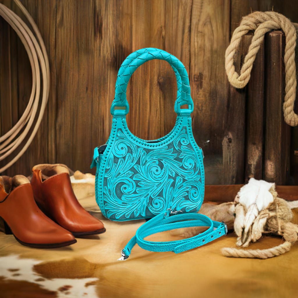 ALLE Hand-Tooled Leather Mini Hobo & Crossbody Bag "LUNA MINI" more colors