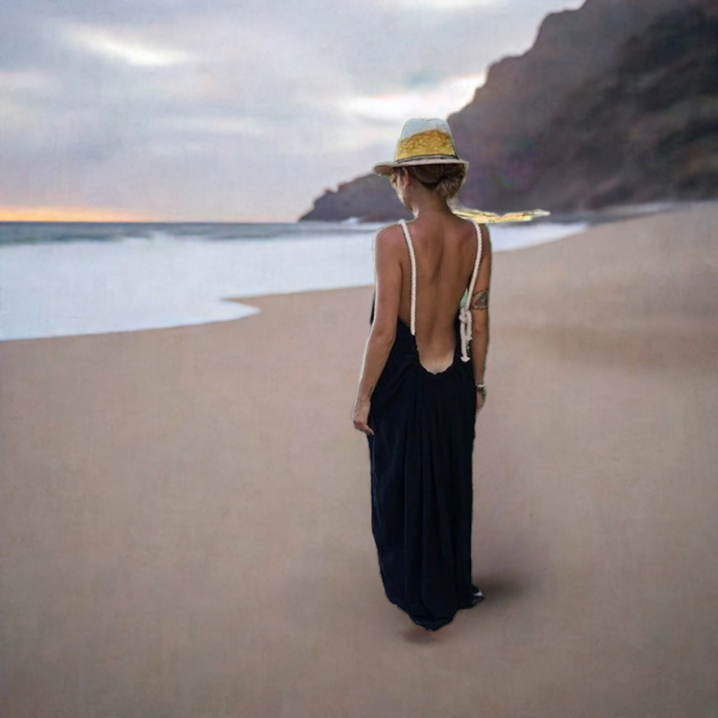 Handmade Backless Maxi Beach Dress ZOE, Organic Cotton - ALLE Handbags
