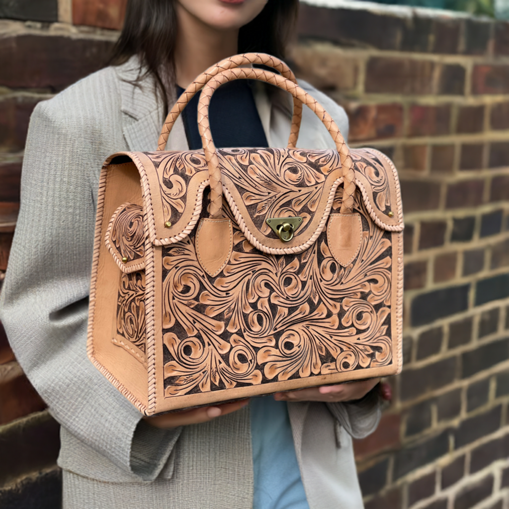 Hand-tooled Leather Large Weekender "ROMMY" by ALLE, Travel Bag - ALLE Handbags