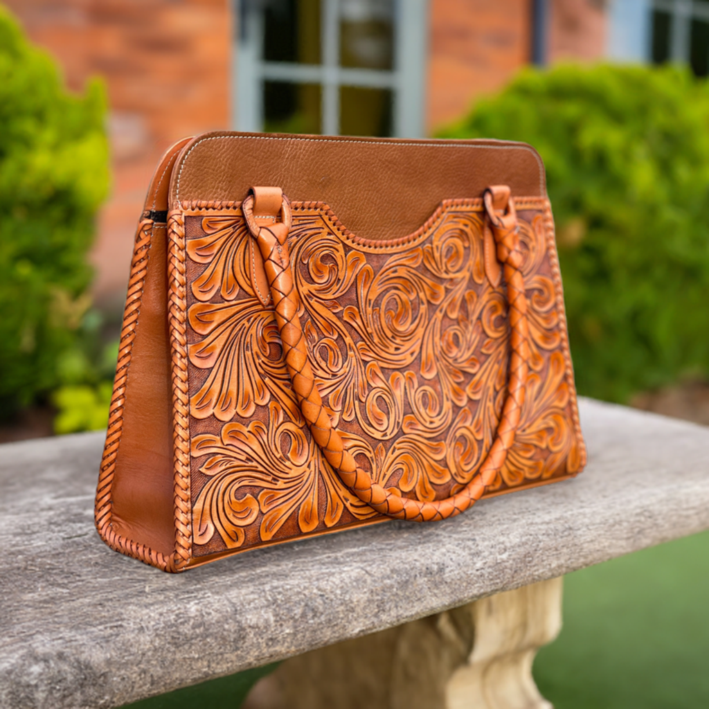 Hand Tooled Leather Large Tote, "BOLSON" by ALLE