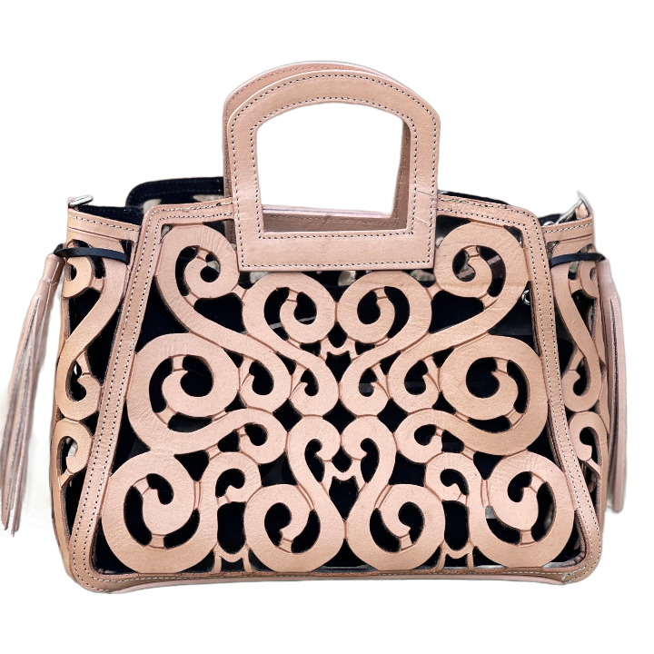 Hand tooled Cut-Out Tooling Leather, Small Mini Tote - Crossbody "NOTA" by ALLE - ALLE Handbags