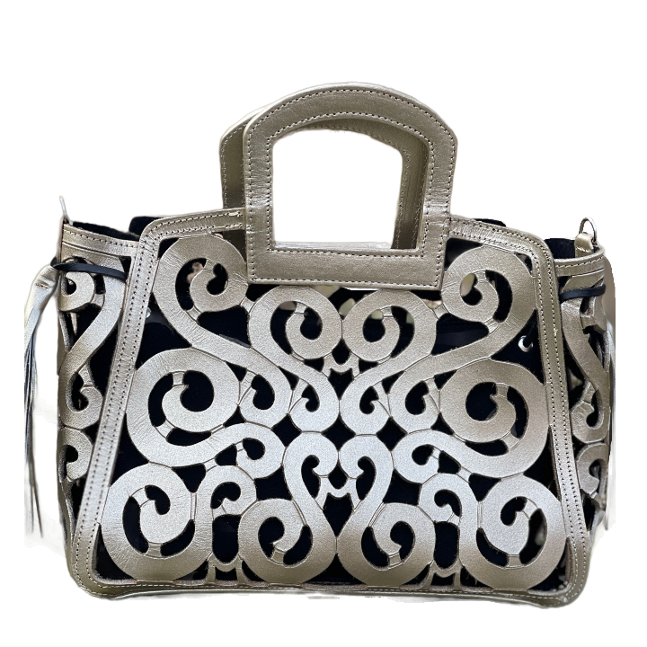 Hand tooled Cut-Out Tooling Leather, Small Mini Tote - Crossbody "NOTA" by ALLE - ALLE Handbags