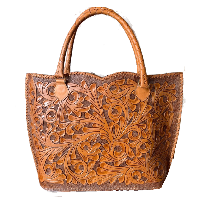 Genuine Hand-Tooled Leather Tote, "IBIZA" by ALLE, more colors