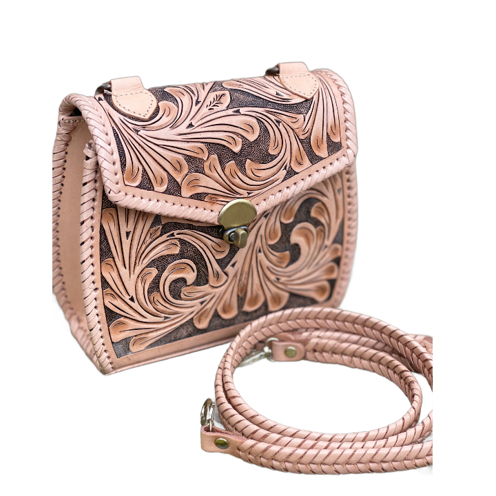 Fine Hand-Tooled Leather Crossbody "Ericka", more Colors - ALLE Handbags