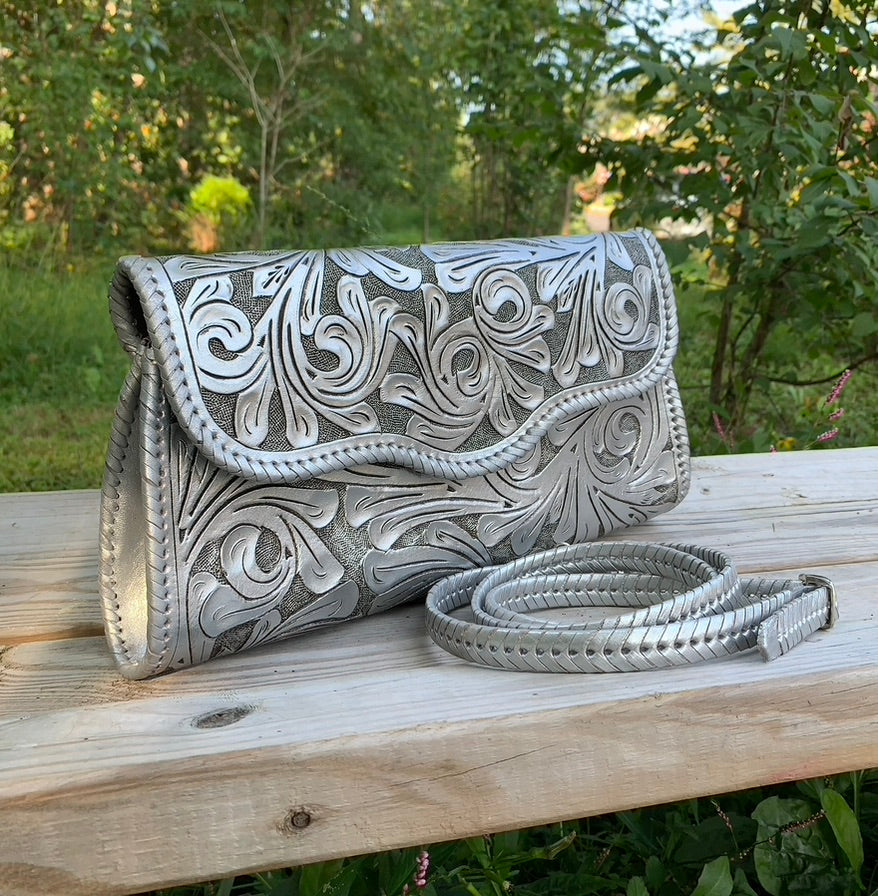 Hand-Tooled Leather Large Clutch & Crossbody "Ondulada" by ALLE more Colors - ALLE Handbags