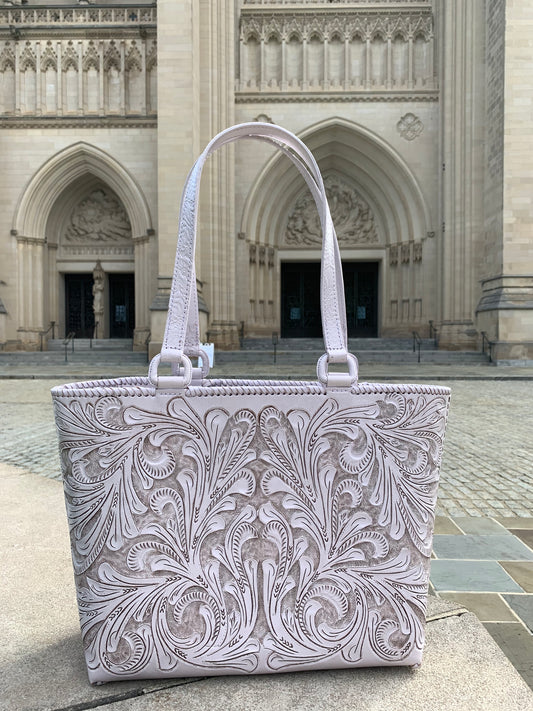Hand-Tooled Leather, Tote Bag "Charly", by ALLE, more Colors - ALLE Handbags