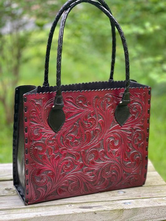 Hand Tooled Leather Tote, "Joana" by ALLE, More Colors - ALLE Handbags