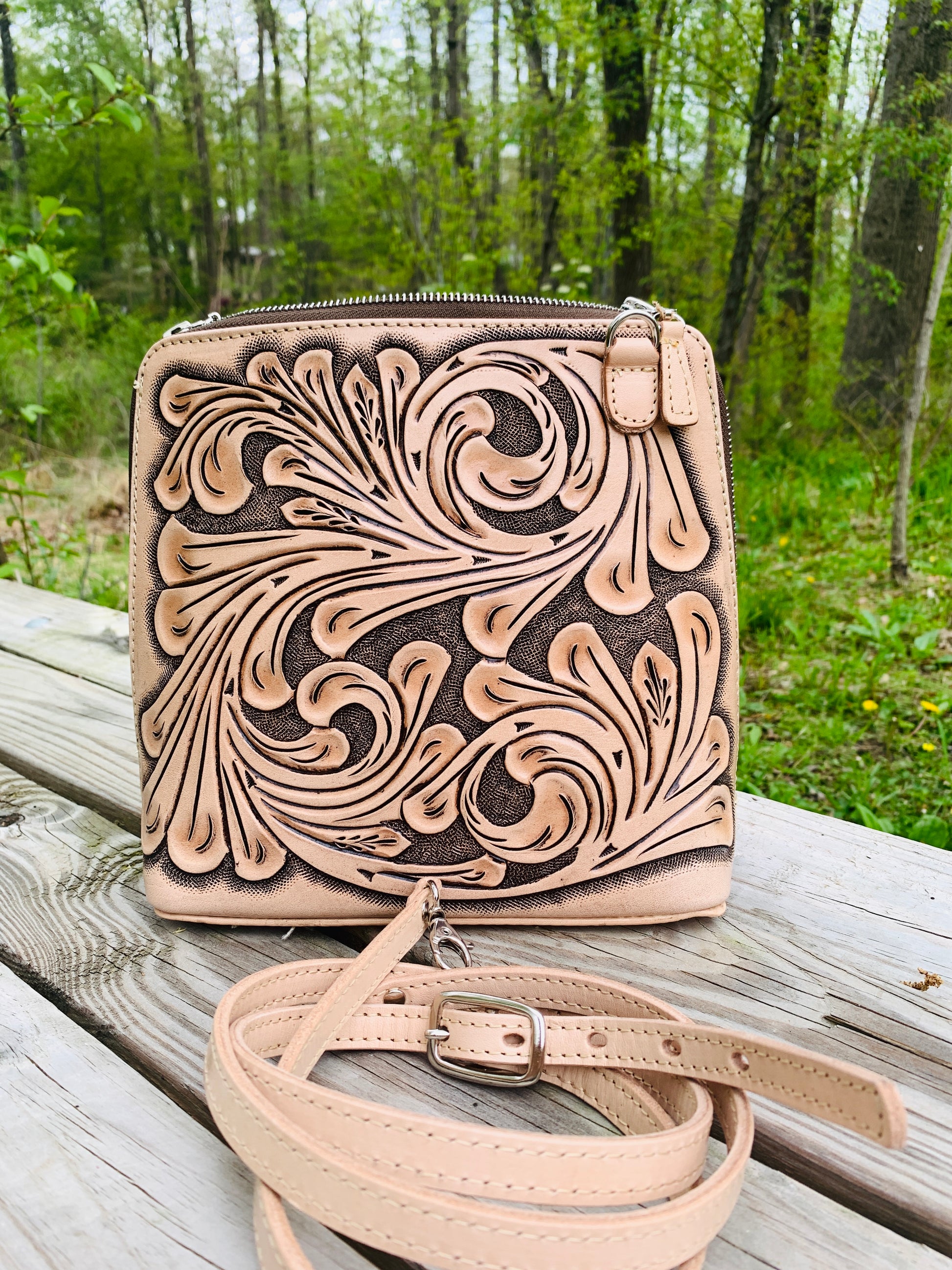 Hand-Tooled Leather Large Crossbody "Catalina" by ALLE more Colors - ALLE Handbags
