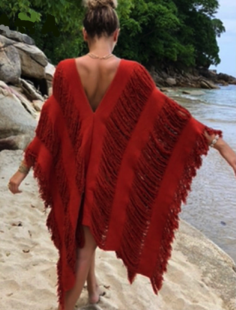ALLE BOHO "RHIANA", Beachwear Midi Dress & Swim Cover Up in Terracota Color - ALLE Handbags