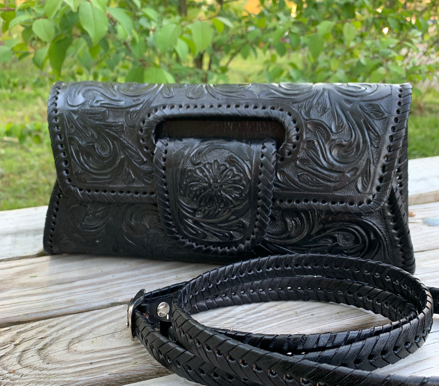 Hand-Tooled Leather Small Clutch & Crossbody "LENGUETA" by ALLE, more Colors - ALLE Handbags