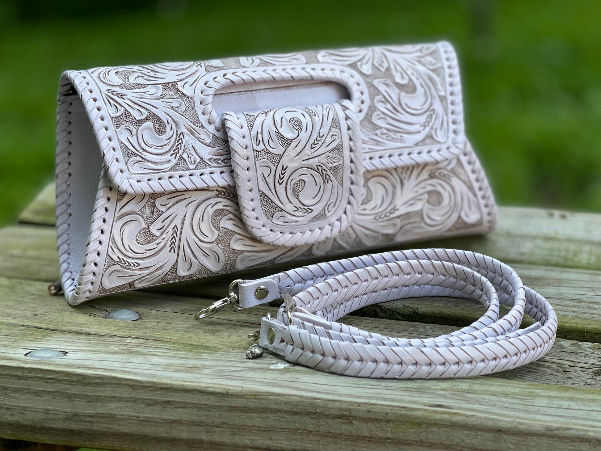 Hand-Tooled Leather Small Clutch & Crossbody "LENGUETA" by ALLE, more Colors - ALLE Handbags