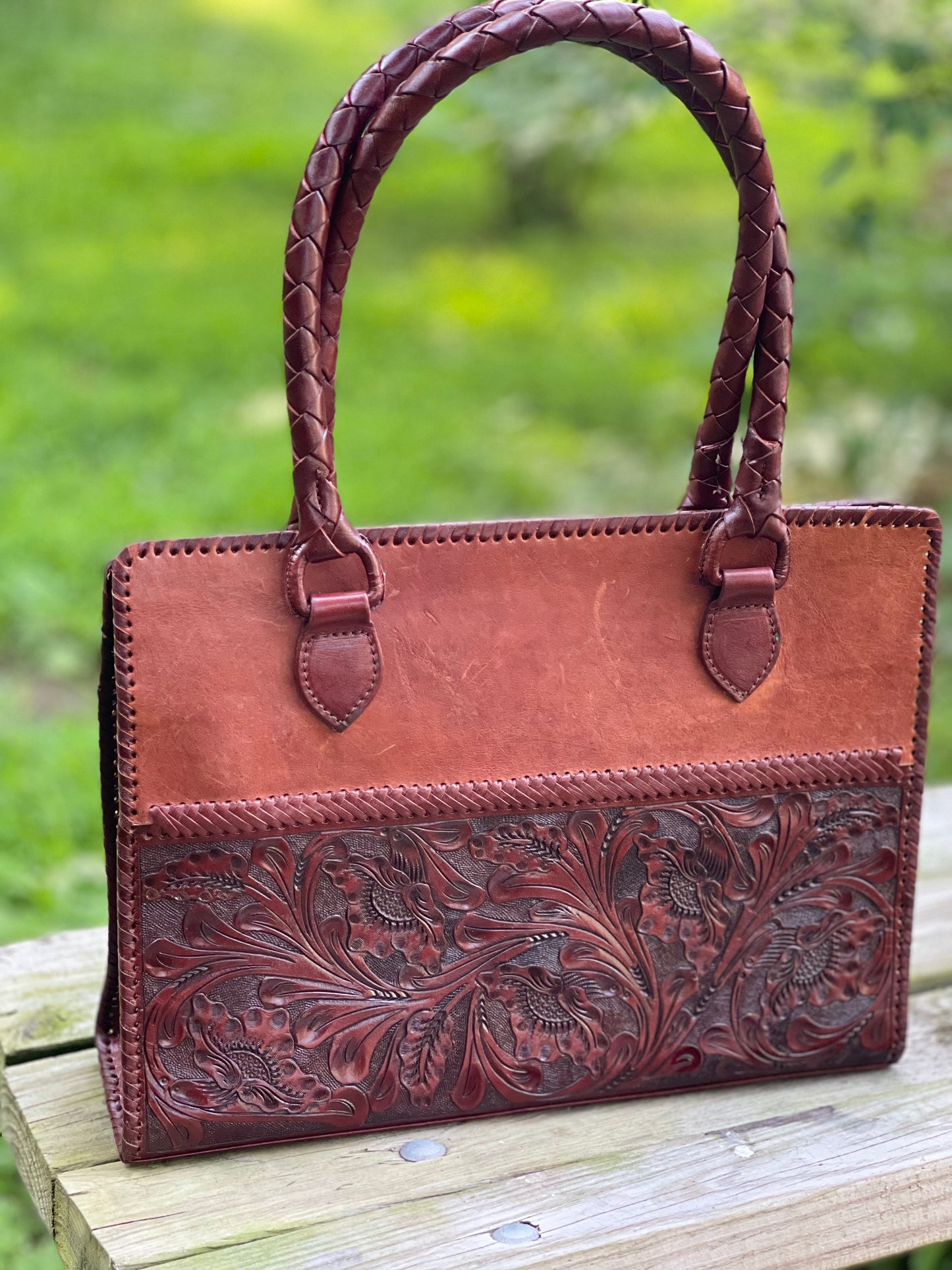 Hand Tooled Leather Tote, "MEDIA" by ALLE - ALLE Handbags