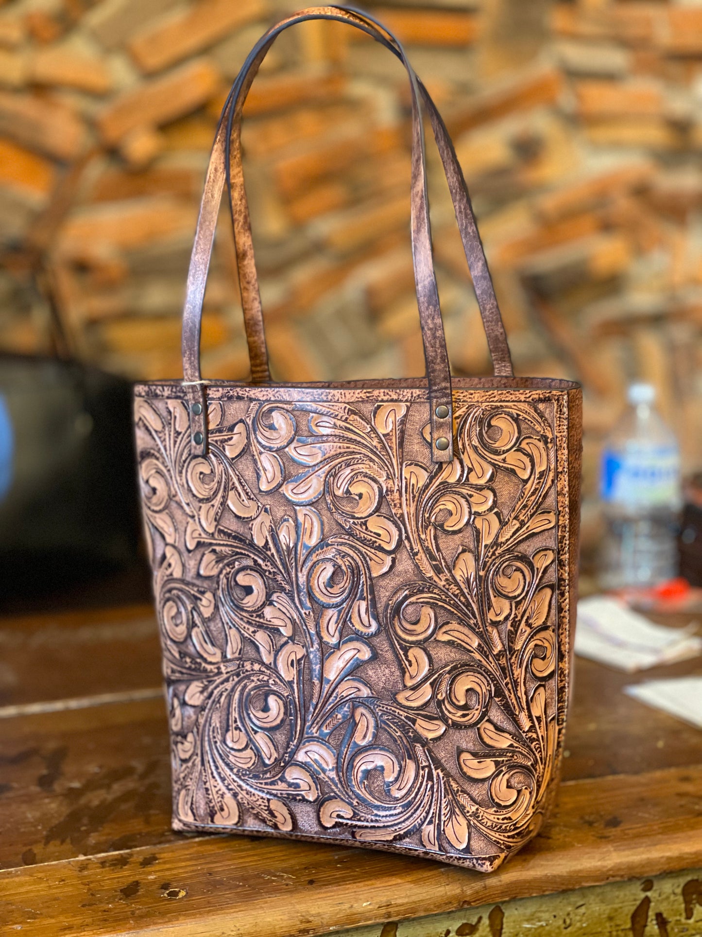 Fine Hand-Tooled Leather Tote Bag "ELODIA", more colors - ALLE Handbags