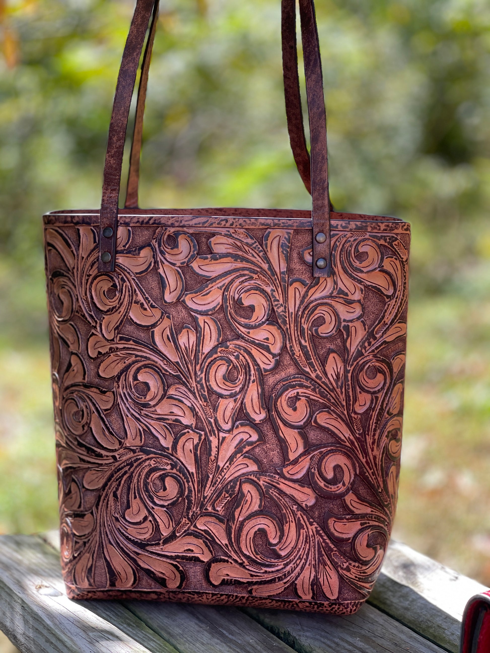 Fine Hand-Tooled Leather Tote Bag "ELODIA", more colors - ALLE Handbags