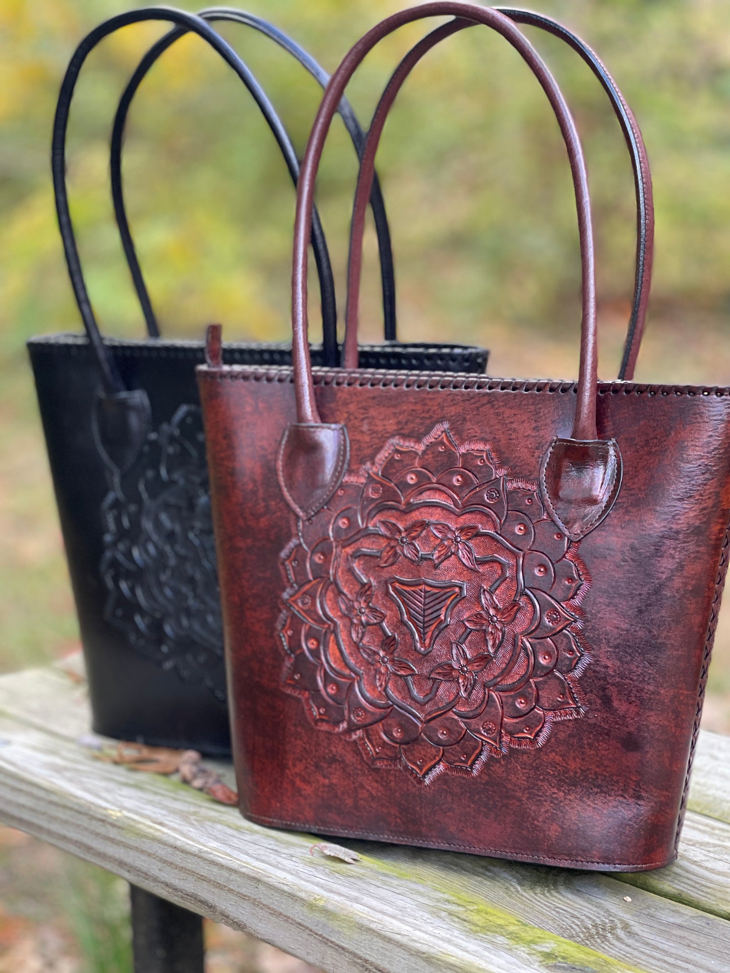 Hand-Tooled Leather Tote "MEDALLION" by ALLE, more colors - ALLE Handbags