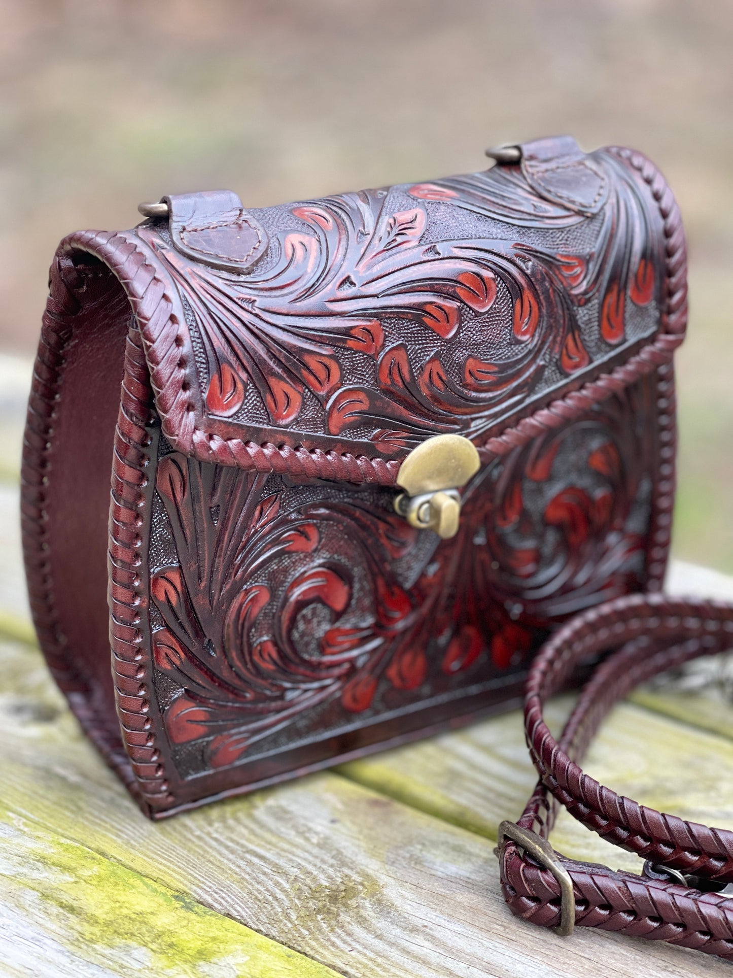 Hand-Tooled Leather Mini Satchel - Crossbody "ERICKA" by ALLE - ALLE Handbags