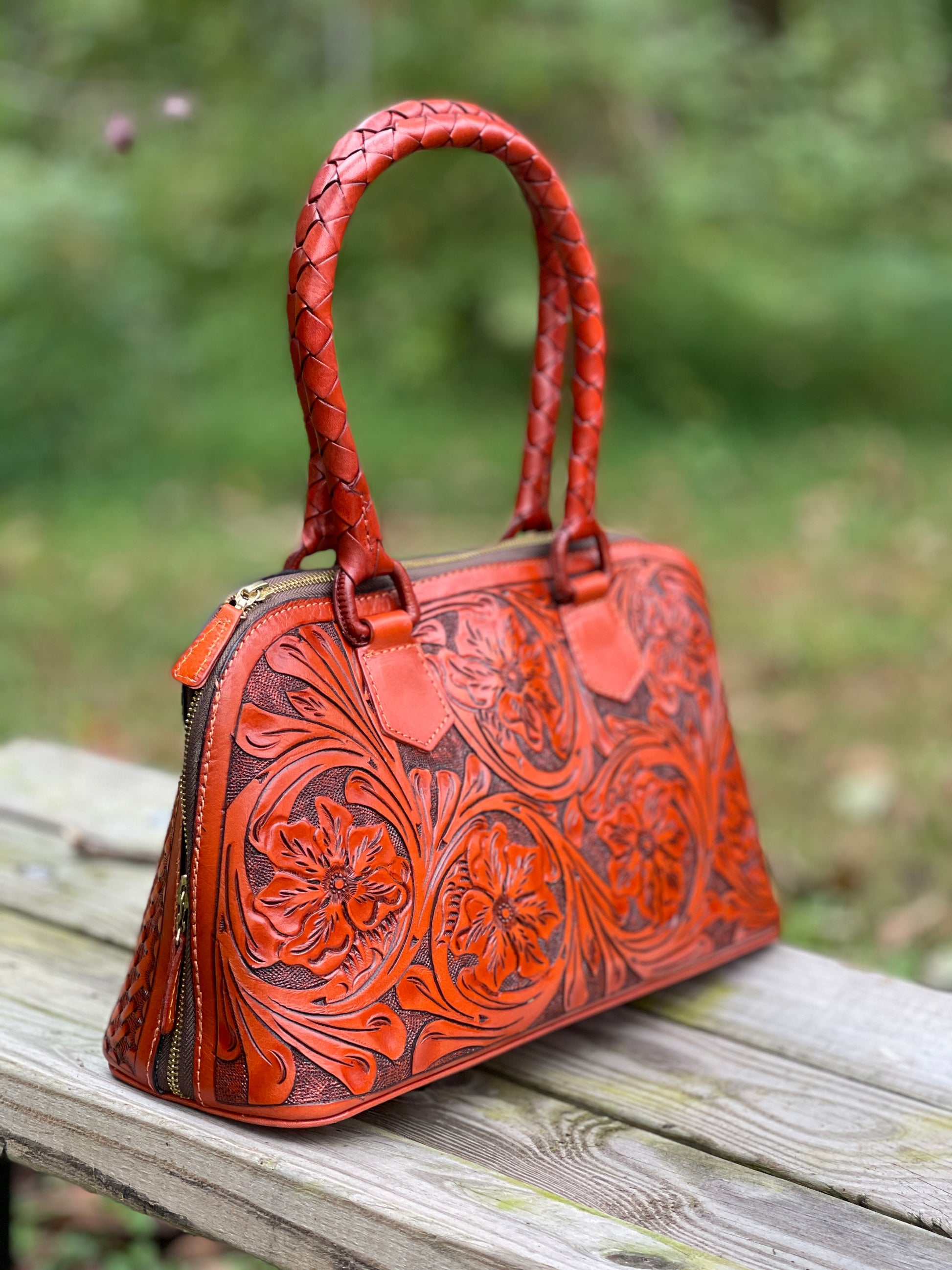 Hand-Tooled Leather Satchel "Maletin" by ALLE, more Colors - ALLE Handbags