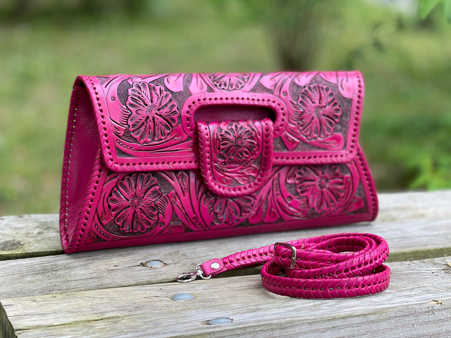 Hand-Tooled Leather Large Crossbody Clutch "LENGUETA" by ALLE - ALLE Handbags