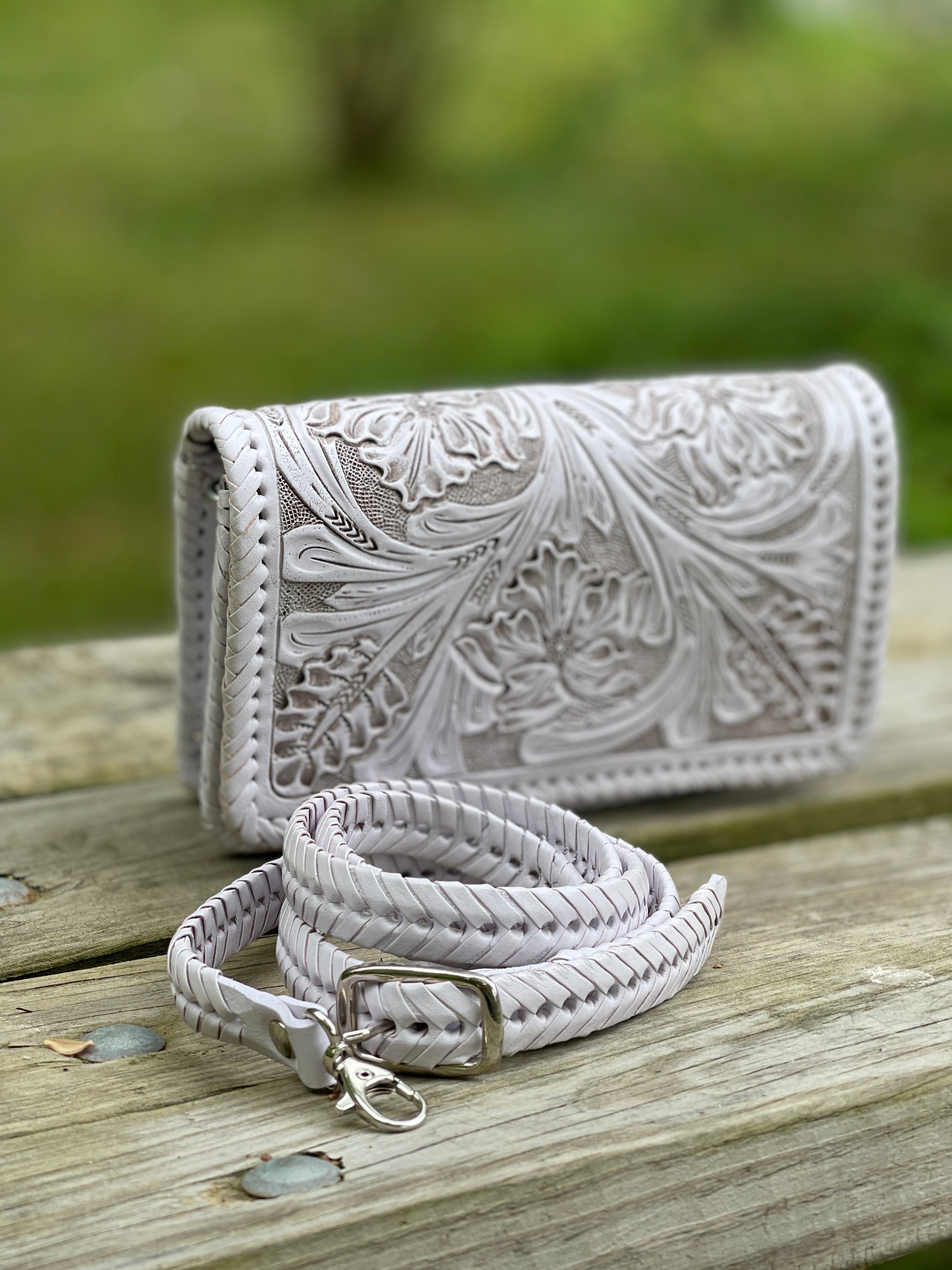 Hand-Tooled Leather Small Crossbody & Clutch PETIT - ALLE Handbags