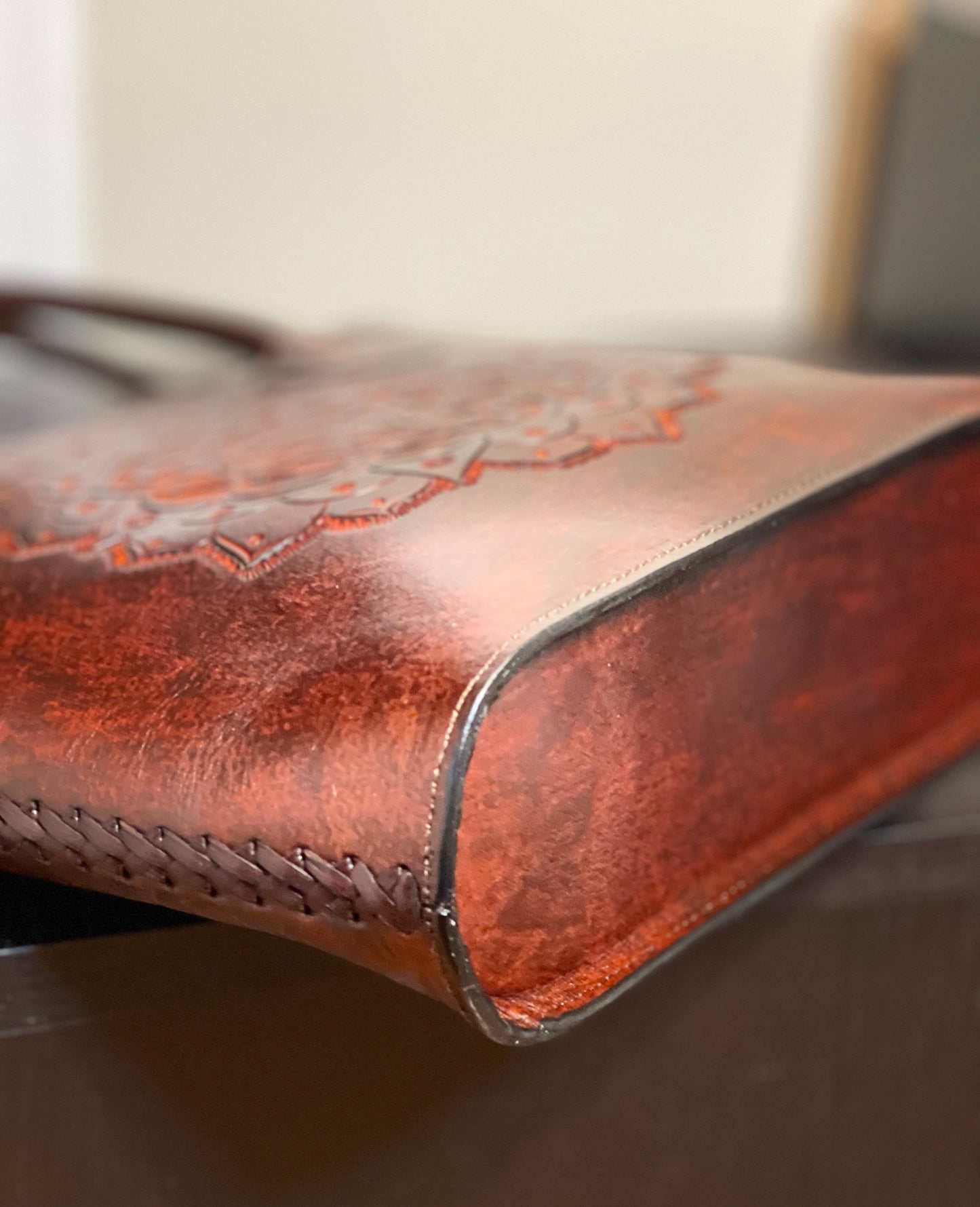 Hand-Tooled Leather Tote "MEDALLION" by ALLE, more colors - ALLE Handbags