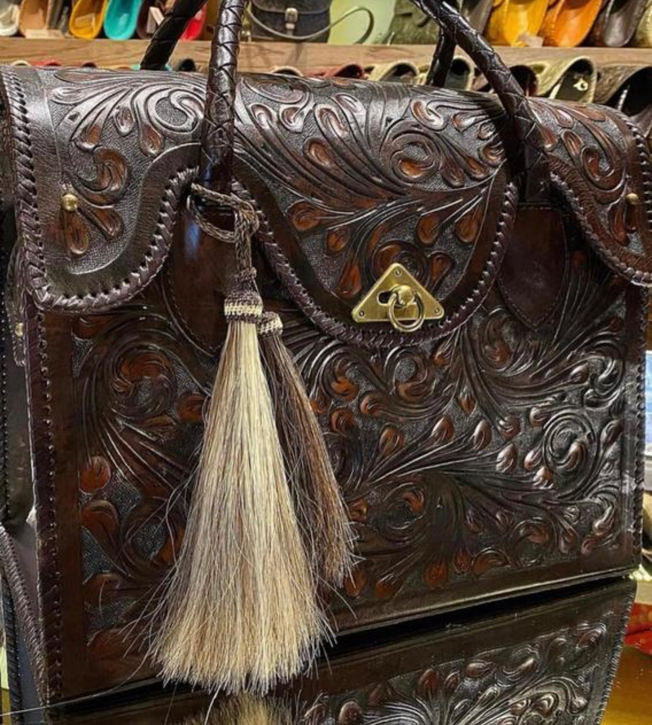 Hand-tooled Leather Weekender "ROMMY" by ALLE, Travel or Gym Bag - ALLE Handbags