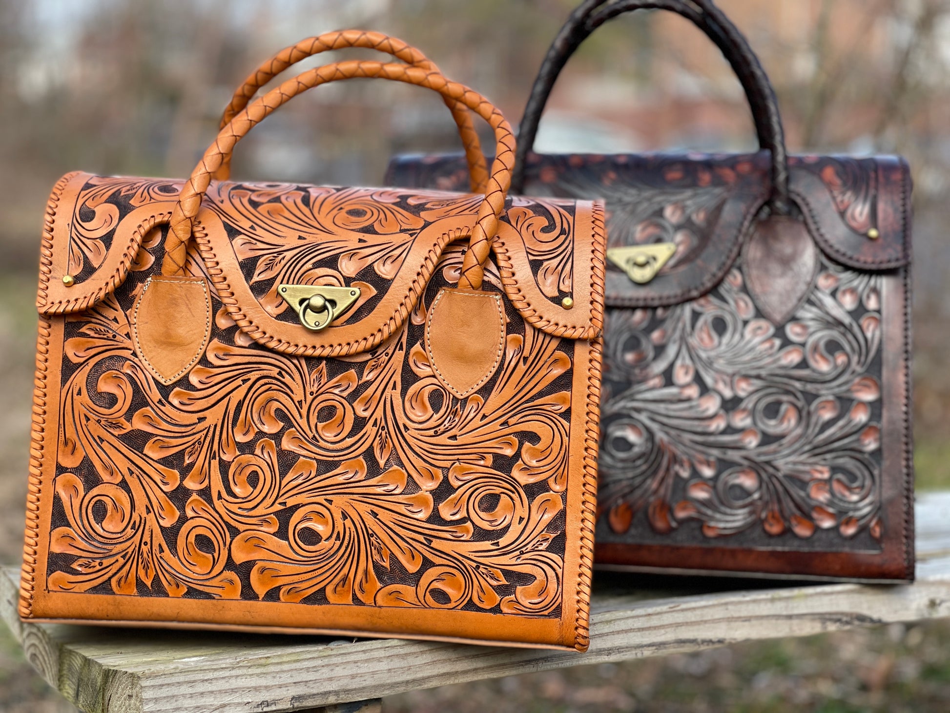 Hand-tooled Leather Large Weekender "ROMMY" by ALLE, Travel or Gym Bag - ALLE Handbags