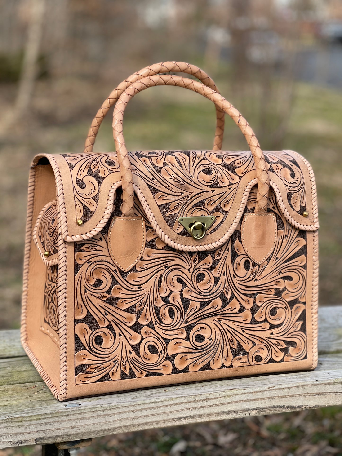 Hand-tooled Leather Small Weekender "ROMMY" by ALLE, Travel or Gym Bag - ALLE Handbags