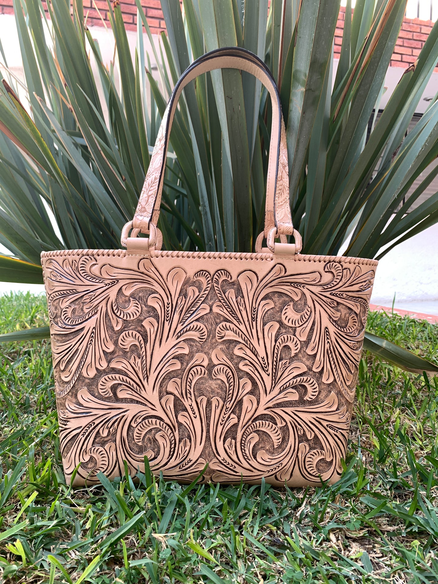 Hand-Tooled Leather, Tote Bag "Charly", by ALLE, more Colors - ALLE Handbags