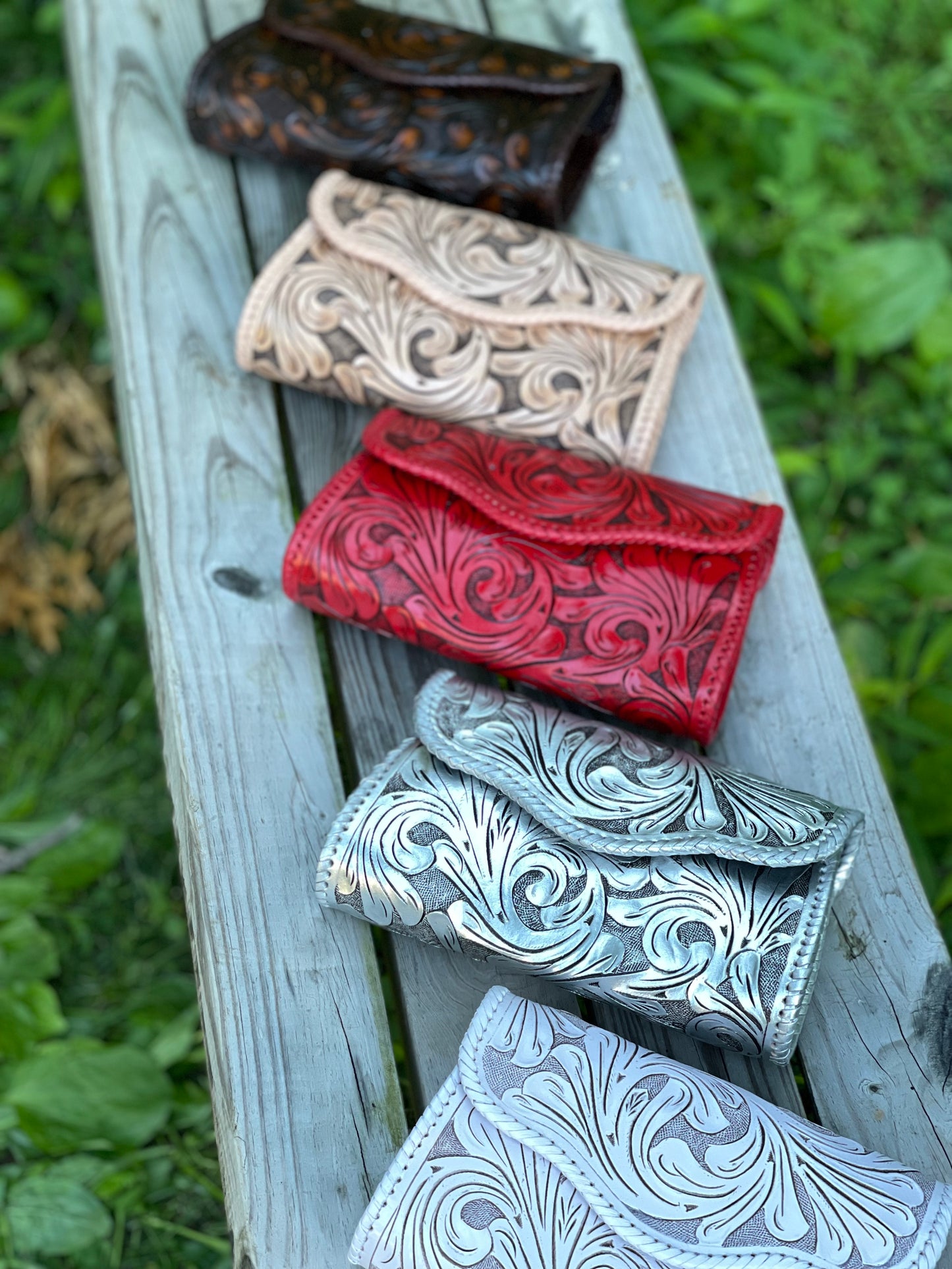 Hand-Tooled Leather Small Crossbody & Clutch "Ondulada"  by ALLE more colors - ALLE Handbags