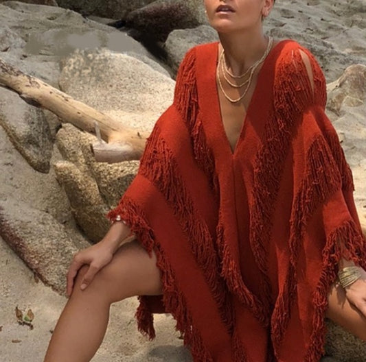 ALLE BOHO "RHIANA", Beachwear Midi Dress & Swim Cover Up in Terracota Color - ALLE Handbags