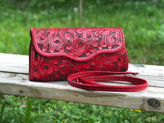 Hand-Tooled Leather Large Clutch & Crossbody "Ondulada" by ALLE more Colors - ALLE Handbags