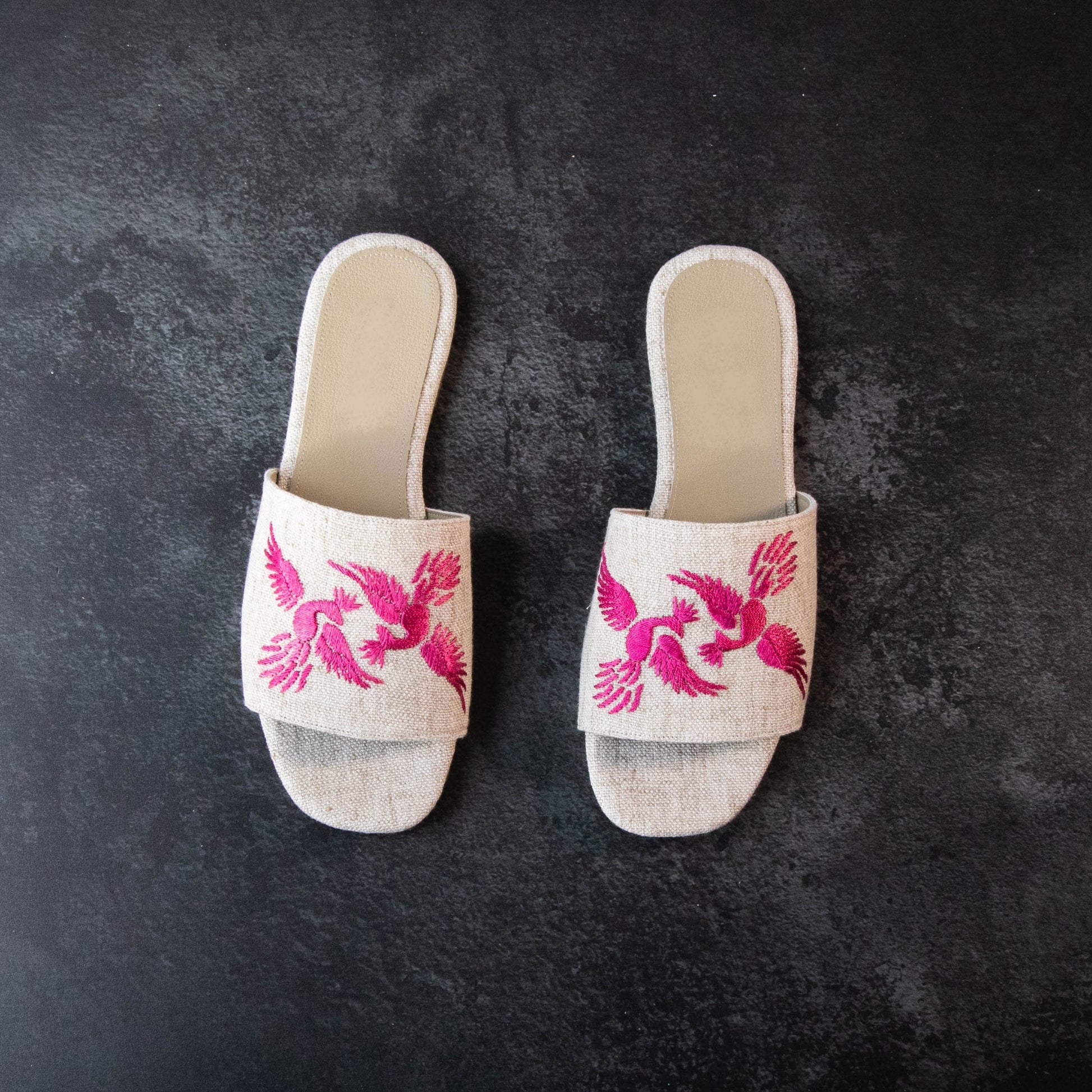 Handmade Beach Sandals Hand-Embroidered "ALEBRIJES", Pink - ALLE Handbags