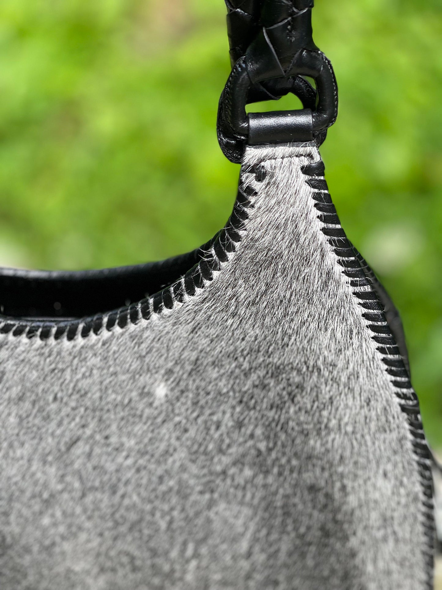 Calf Hair Leather Shoulder Hobo Bag, ALLE "LUNA PELO", Gray Tones - ALLE Handbags